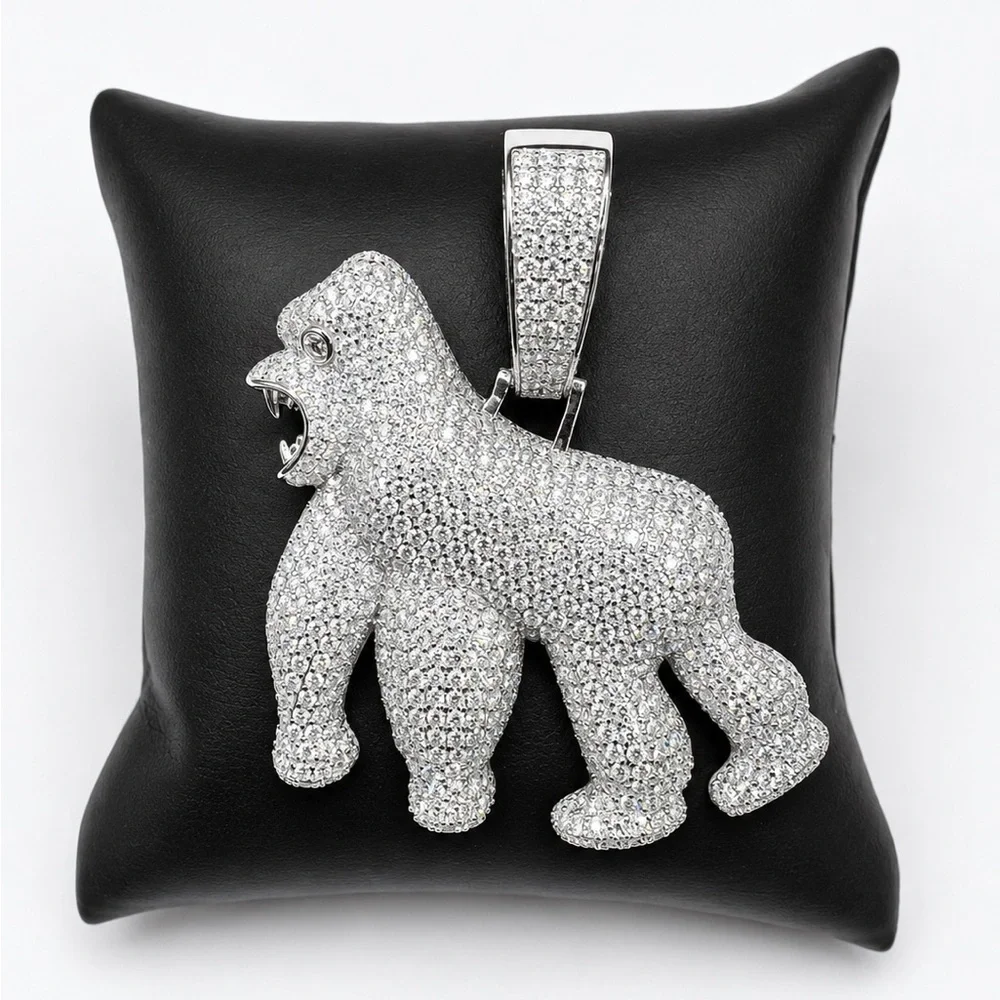 925 Sterling Silver 6.90CT MOISSANITE Iced Out Gorilla Pendant